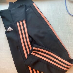 Adidas exercise cropped leggings/ capris with peach three stripes